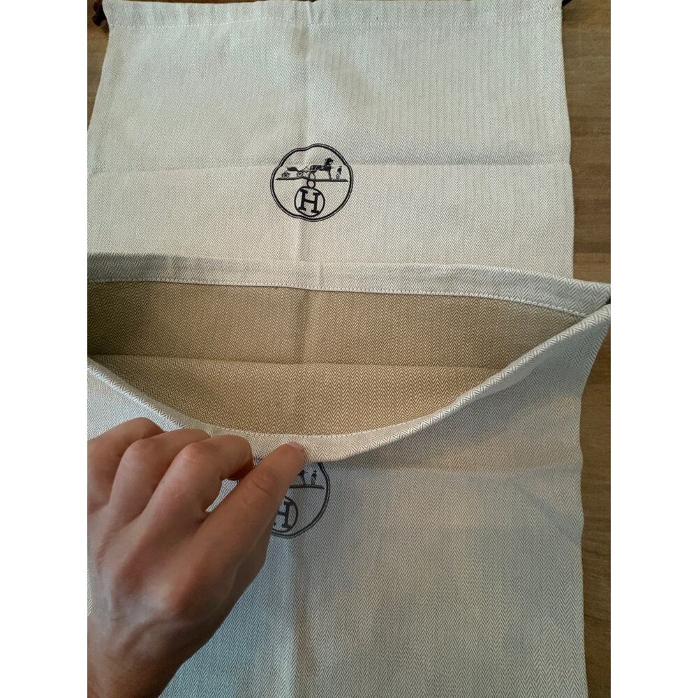 Set of 2 Hermès Drawstring Dustbags Bags Beige Dust 16"x13" Accessories w logo - Picture 2 of 7